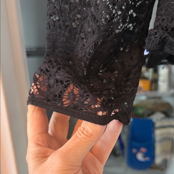 Adiva Chic sheer black lace blouse with intricate patterns. - Picture 6 of 8